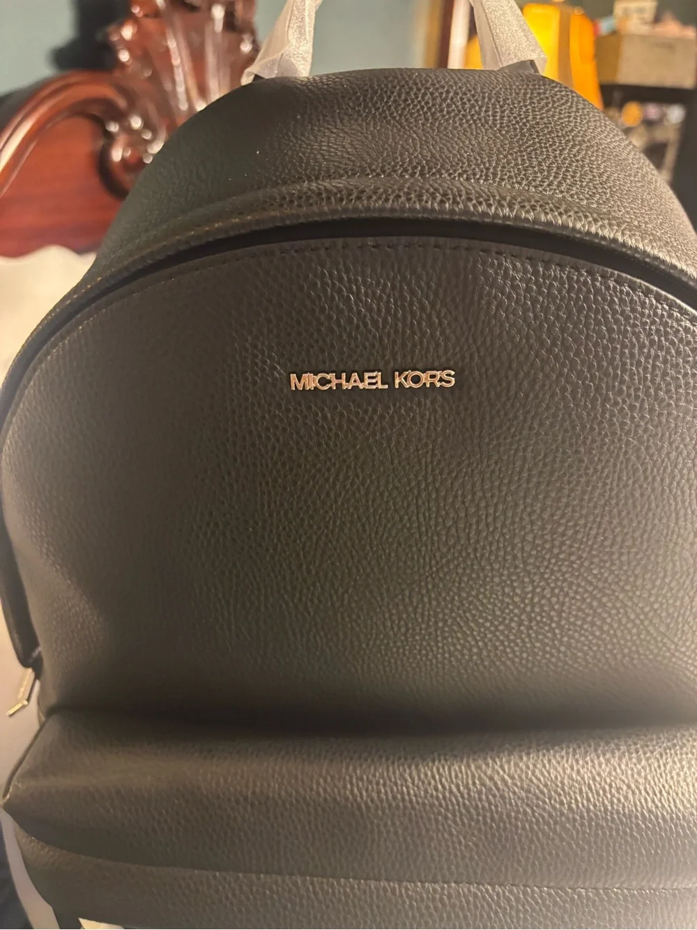 Michael Kors Black Leather Pebbled Backpack with Gold Hardware with dust bag